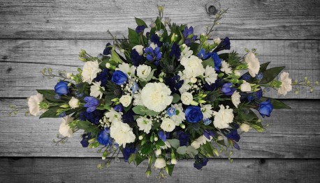 Blue and White coffin spray - Same Day Flower Delivery in Birmingham by Buttercups & Daisies