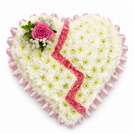 Pink Broken Heart Funeral Tribute - Same Day Flower Delivery in Birmingham by Buttercups & Daisies