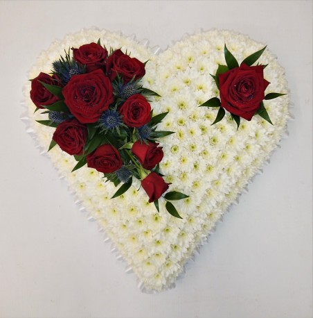 Classic White Heart with Red Roses - Same Day Flower Delivery in Birmingham by Buttercups & Daisies