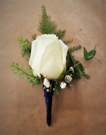 White Rose Buttonhole - Same Day Flower Delivery in Birmingham by Buttercups & Daisies