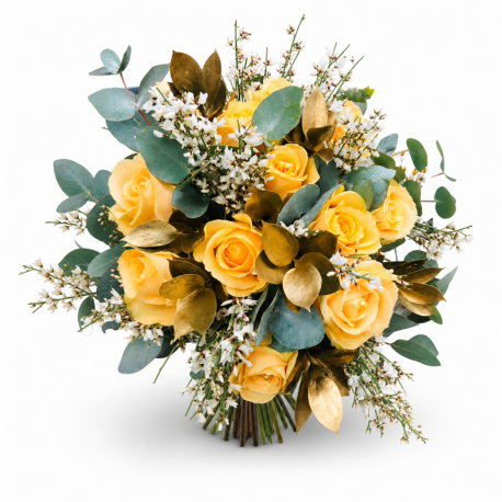 Golden Rose & Eucalyptus Bouquet - Same Day Flower Delivery in Birmingham by Buttercups & Daisies