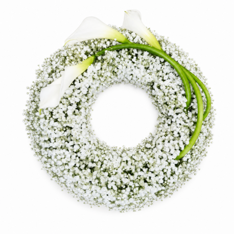 White Calla & Gypsophila Wreath - Same Day Flower Delivery in Birmingham by Buttercups & Daisies