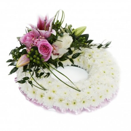 Pink Massed Wreath - Same Day Flower Delivery in Birmingham by Buttercups & Daisies