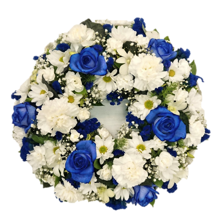 Wreath - Blue and white - Same Day Flower Delivery in Birmingham by Buttercups & Daisies